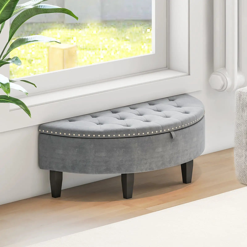 Half Moon Storage Bench with Rubber Wood Legs-Gray by DirectDeals