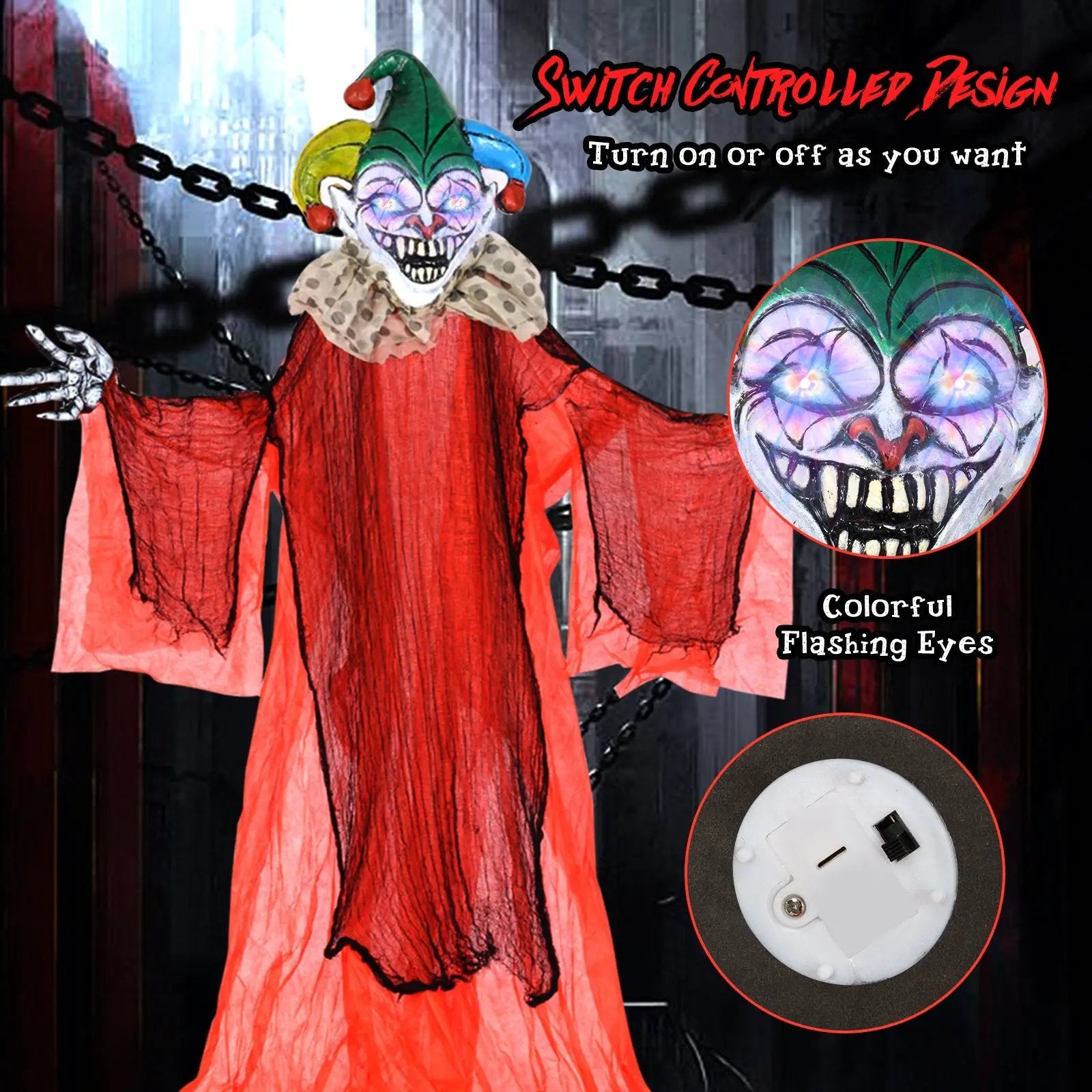 Halloween Hanging Clown with Wings and Lighted Colorful Eyes by DirectDeals