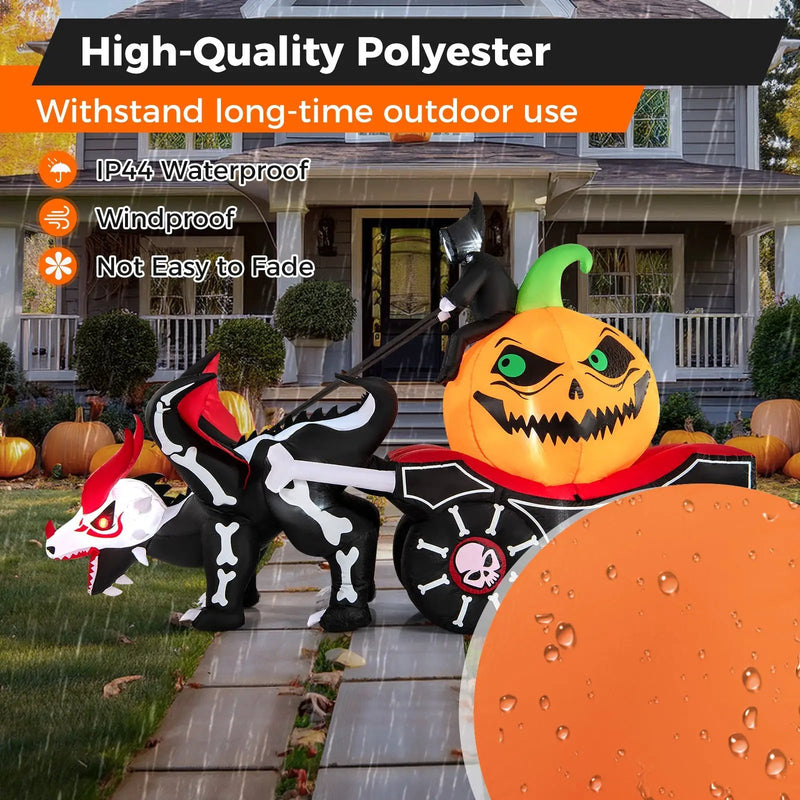 Halloween Inflatable LED Lighted Carriage with Pumpkin and Skeleton Dragon by DirectDeals
