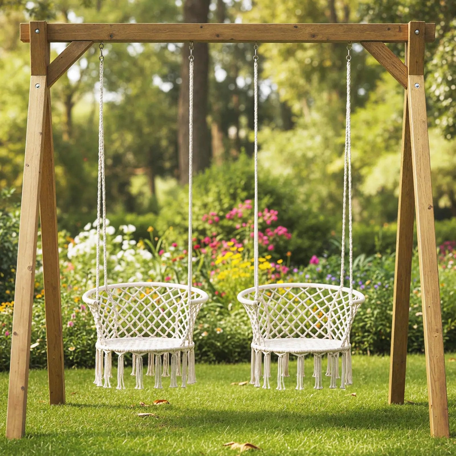 Hammock Chair Macrame Swing Hanging Cotton Rope Chair-Beige by DirectDeals