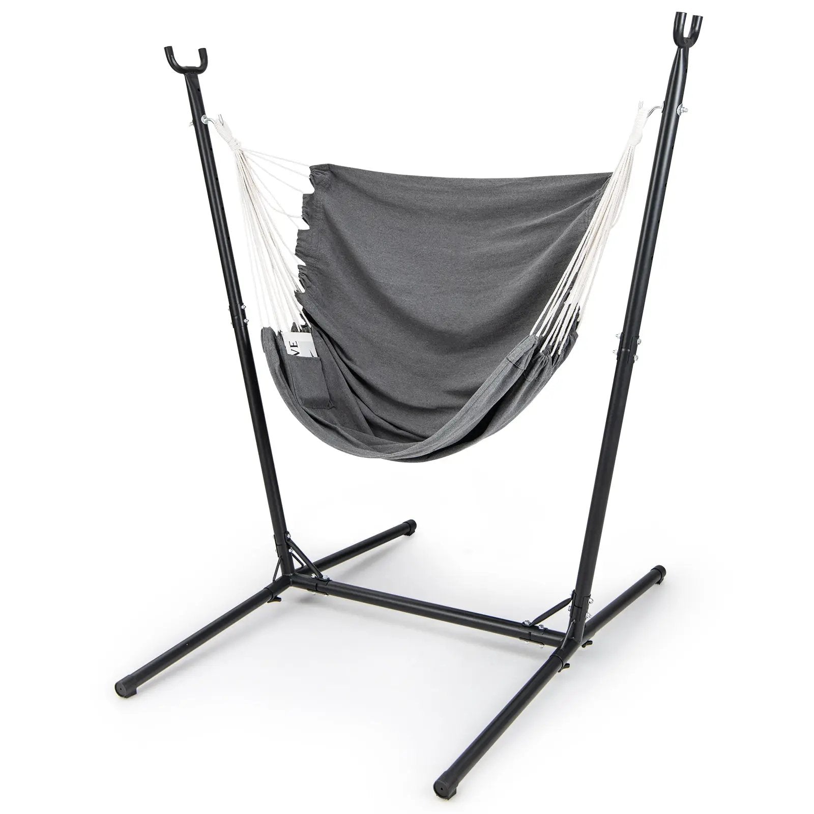 Hammock Chair with Stand 6-Position Adjustable Height and Side Pocket-Gray by DirectDeals