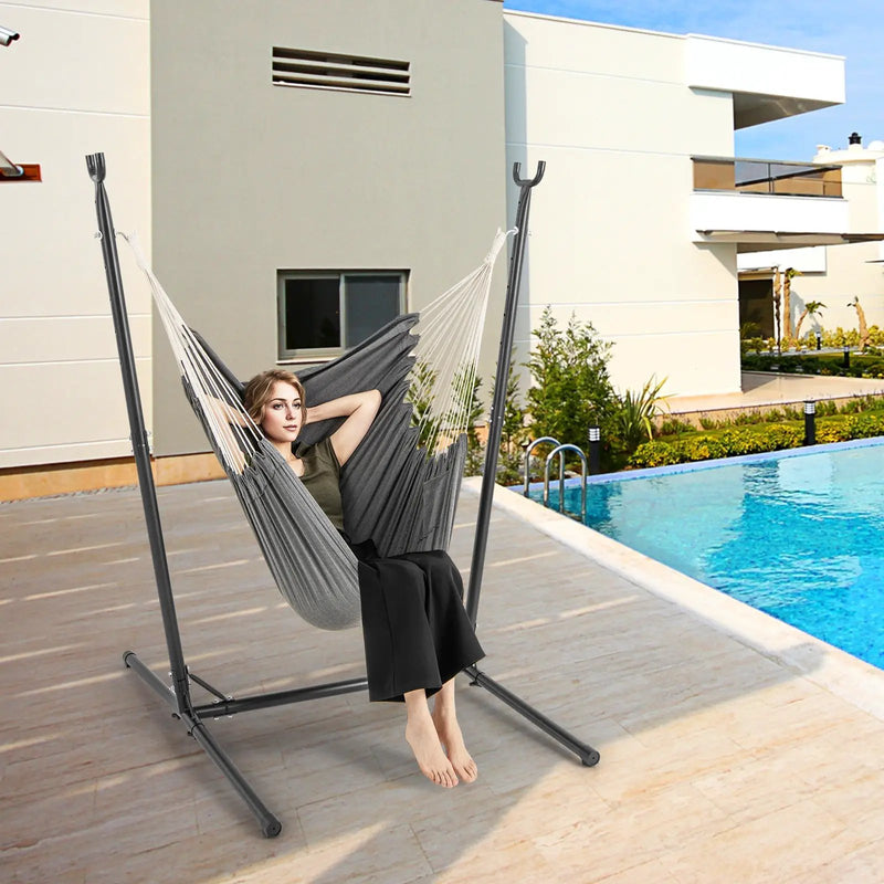 Hammock Chair with Stand 6-Position Adjustable Height and Side Pocket-Gray by DirectDeals