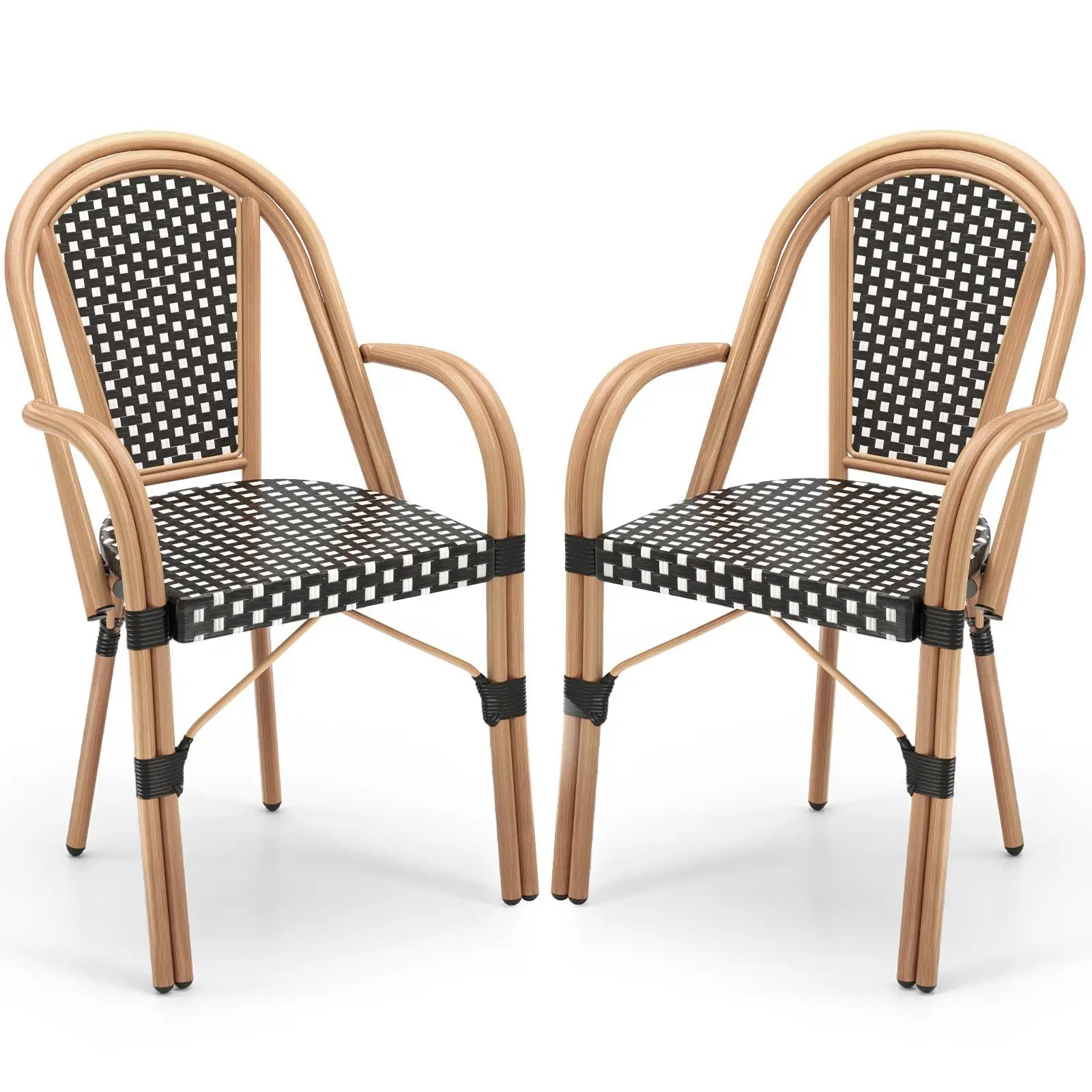 Hand-Woven PE Wicker Outdoor French Bistro Chairs Set of 2 by DirectDeals