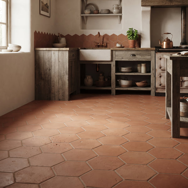 Hand Made Matte Hexagon 8 Terracotta Tiles 8