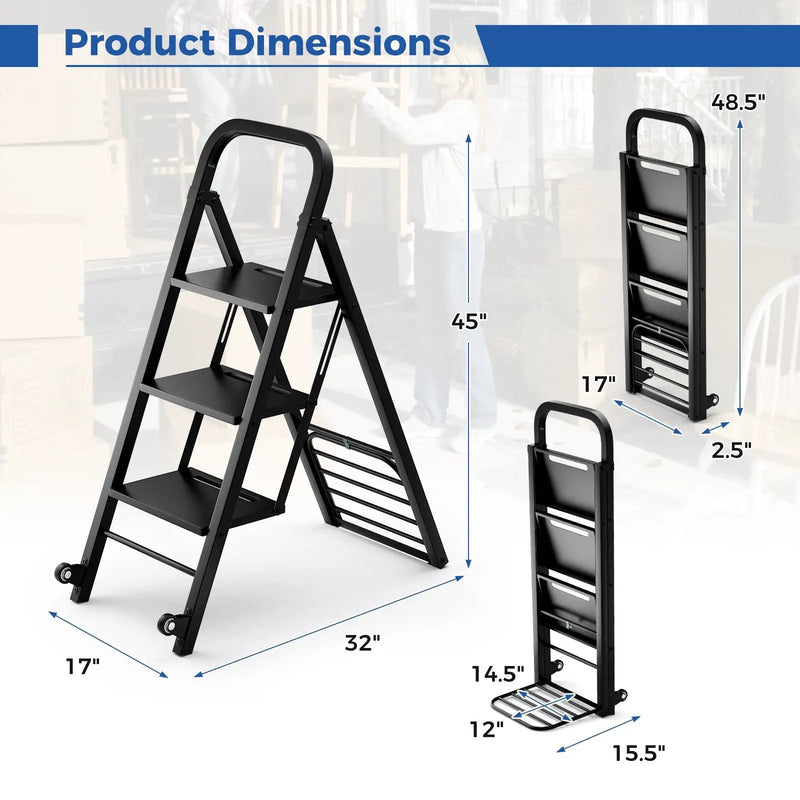 2 in 1 Hand Truck and Ladder Combo with Rubber Wheels and Handle by DirectDeals