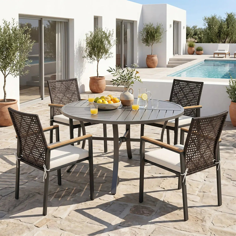 Patio Dining Chairs Set of 4 with Acacia Wood Armrests by DirectDeals