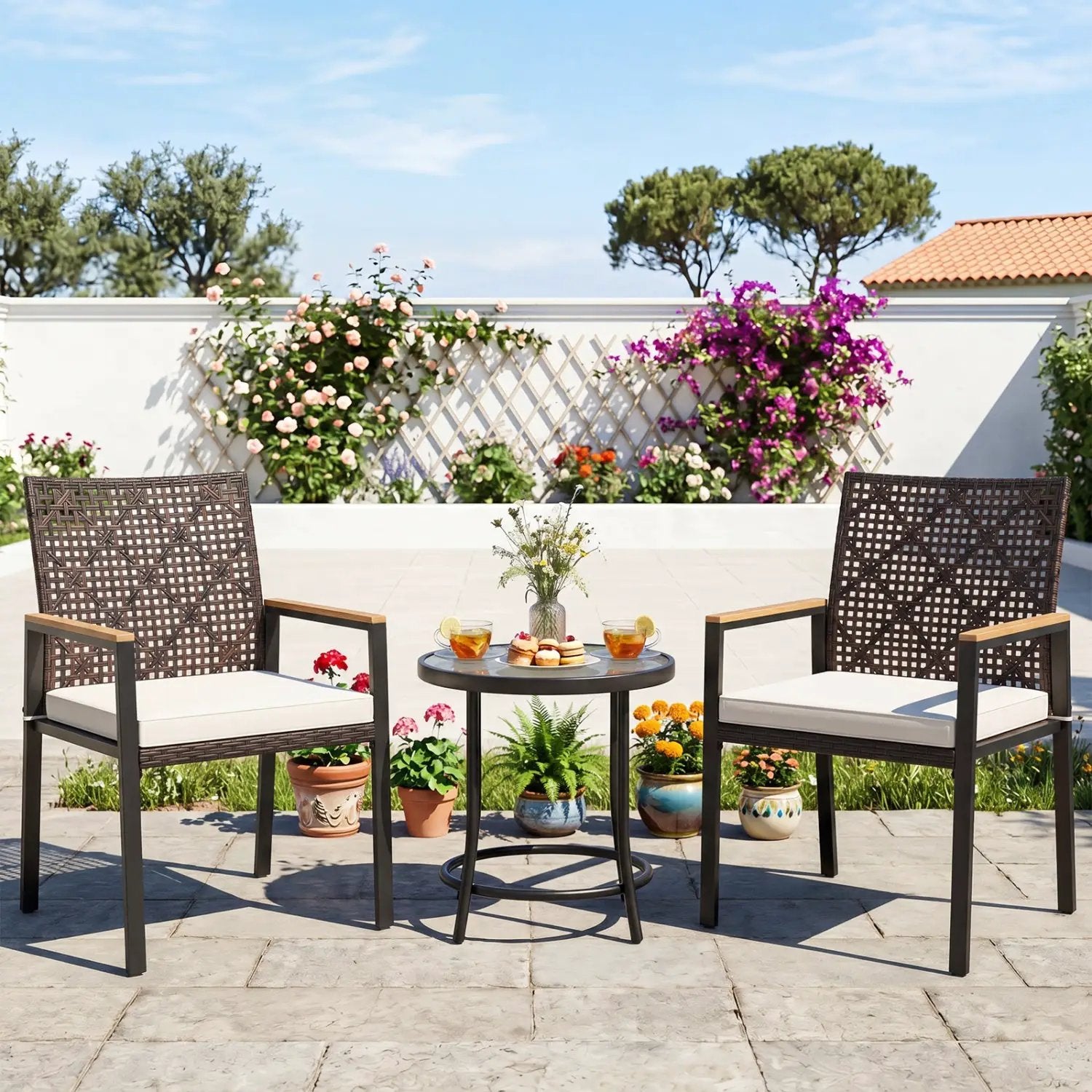 Patio Dining Chairs Set of 4 with Acacia Wood Armrests by DirectDeals