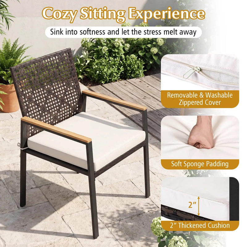 Patio Dining Chairs Set of 4 with Acacia Wood Armrests by DirectDeals