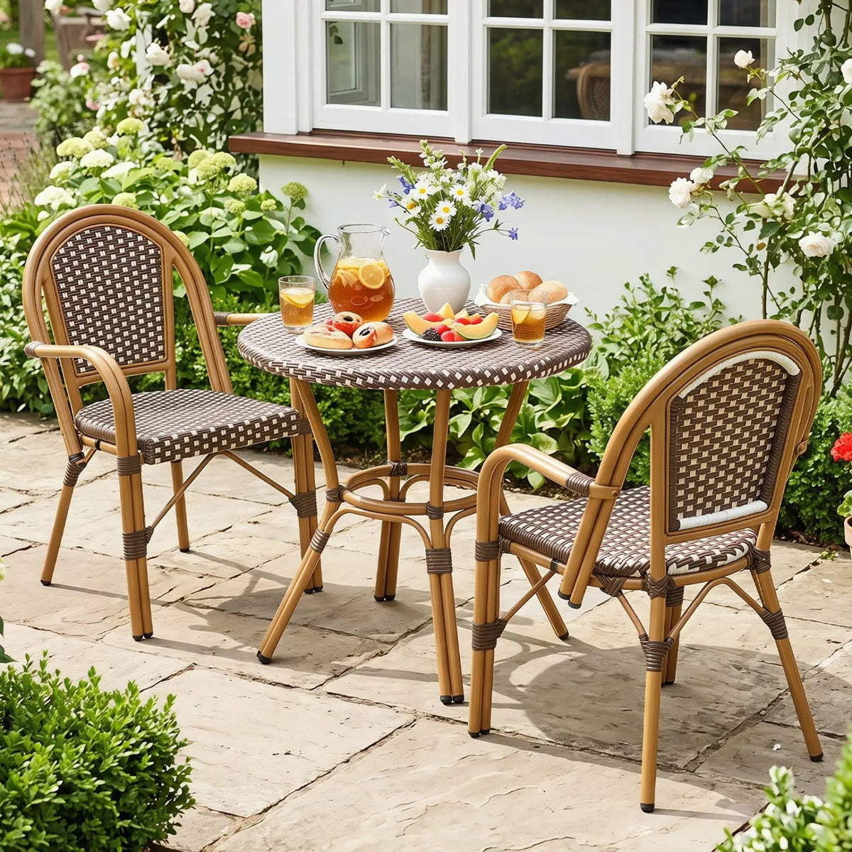 PE Wicker Bistro Dining Chairs Set of 2 - 400 lbs Capacity, photo 3 of 8