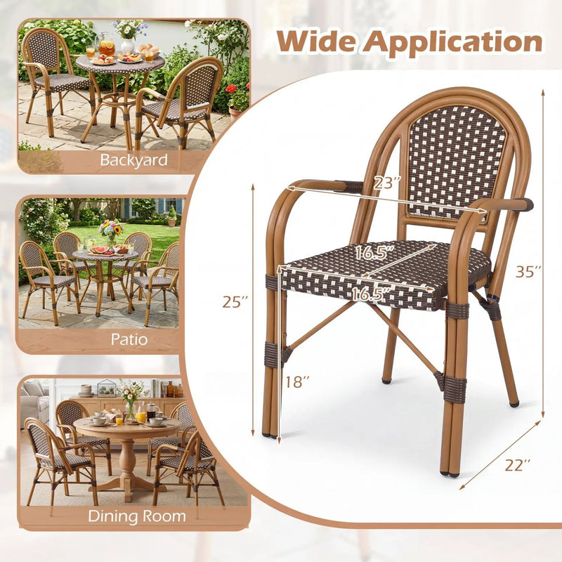 PE Wicker Bistro Dining Chairs Set of 2 - 400 lbs Capacity by DirectDeals