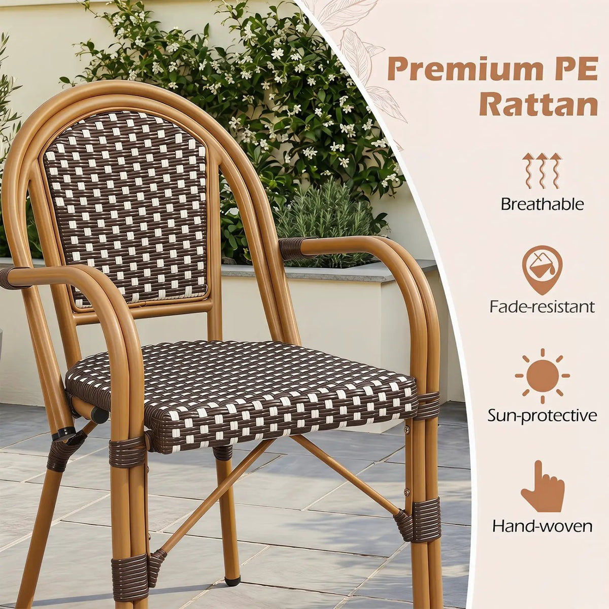 PE Wicker Bistro Dining Chairs Set of 2 - 400 lbs Capacity, photo 6 of 8