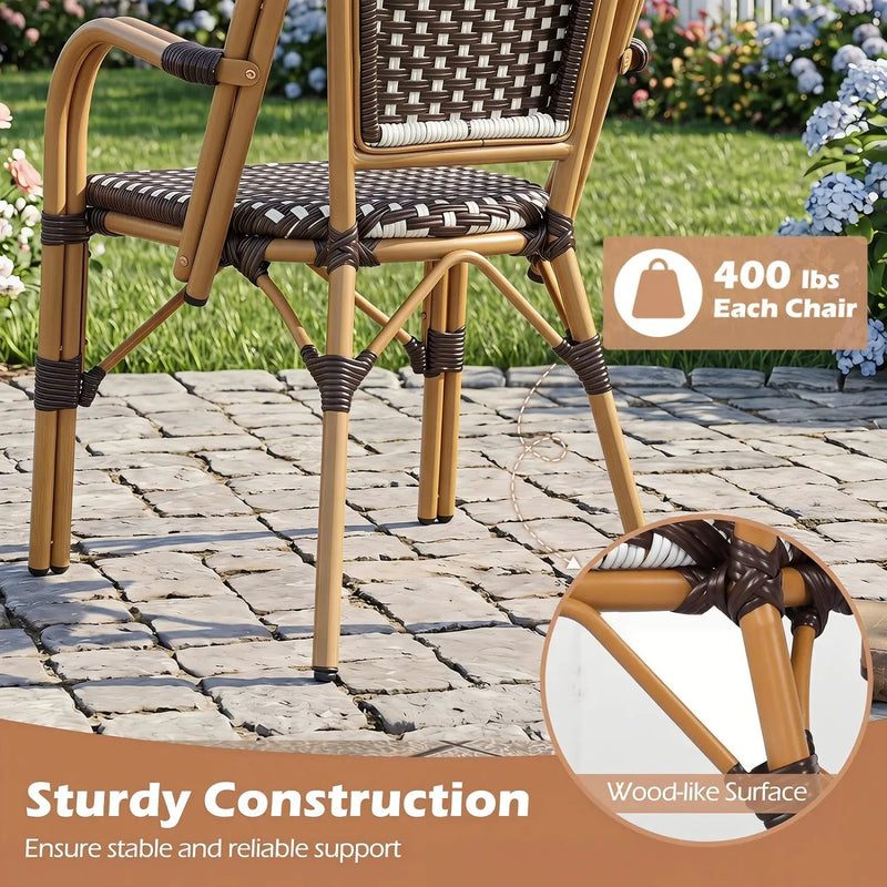 PE Wicker Bistro Dining Chairs Set of 2 - 400 lbs Capacity by DirectDeals