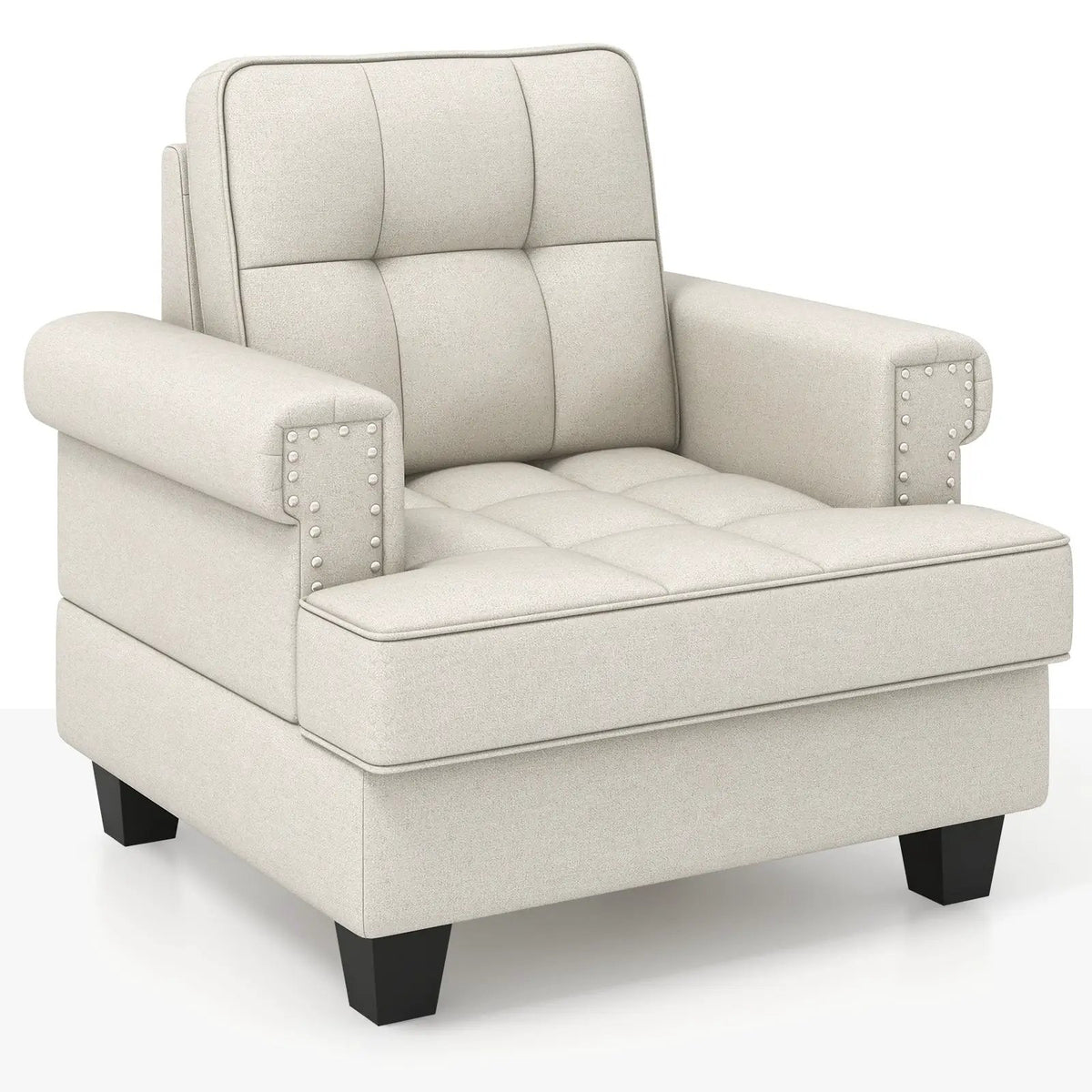Mid-century Modern Accent Armchair Tufted Linen Club Chair, photo 5 of 16