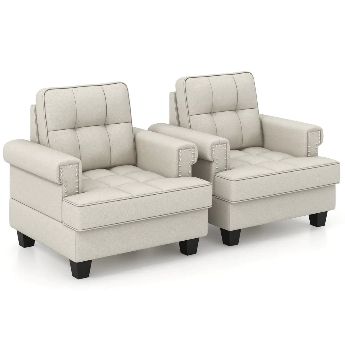 Mid-century Modern Accent Armchair Tufted Linen Club Chair, photo 7 of 16