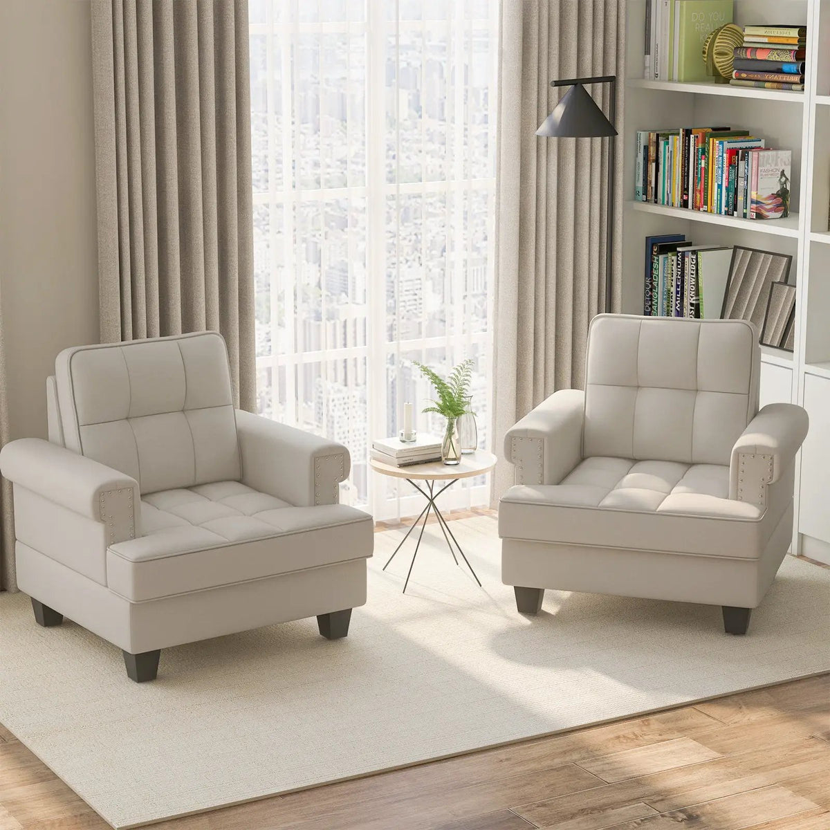 Mid-century Modern Accent Armchair Tufted Linen Club Chair, photo 11 of 16