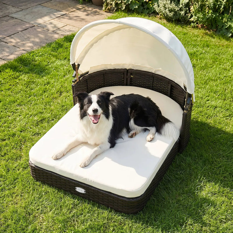 Rattan Pet Daybed with Adjustable Canopy for Small & Medium Dogs by DirectDeals