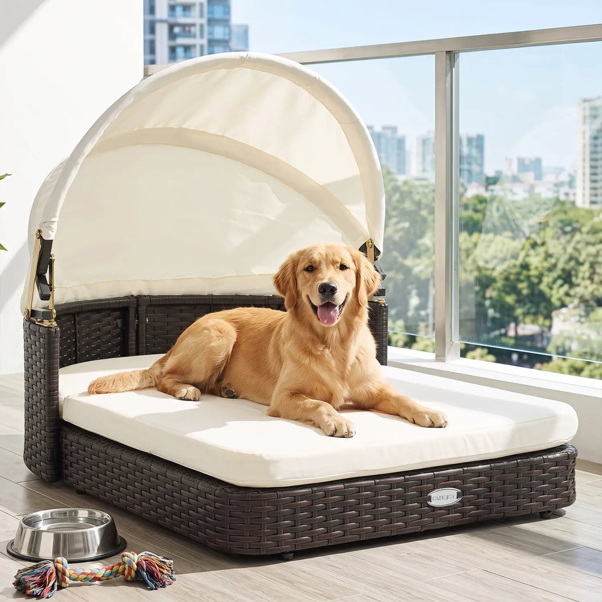 Rattan Pet Daybed with Adjustable Canopy for Small & Medium Dogs by DirectDeals