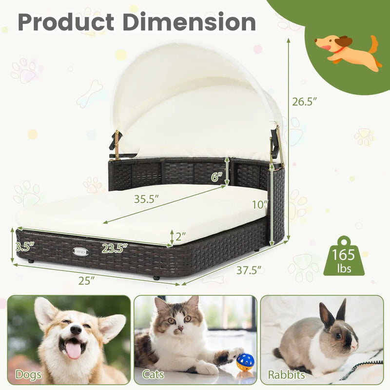 Rattan Pet Daybed with Adjustable Canopy for Small & Medium Dogs by DirectDeals