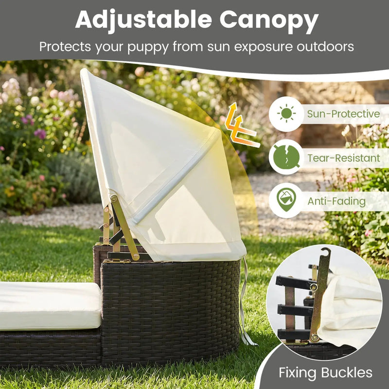 Rattan Pet Daybed with Adjustable Canopy for Small & Medium Dogs by DirectDeals