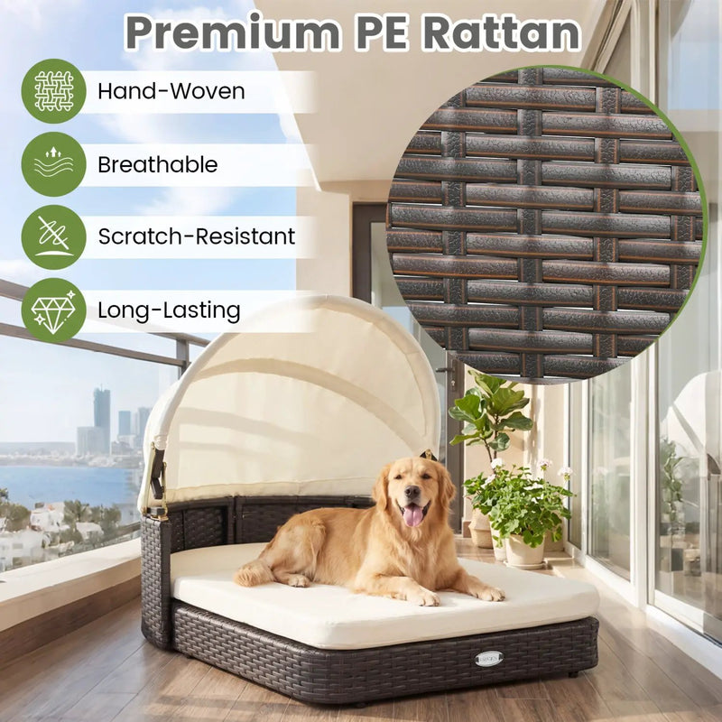 Rattan Pet Daybed with Adjustable Canopy for Small & Medium Dogs by DirectDeals