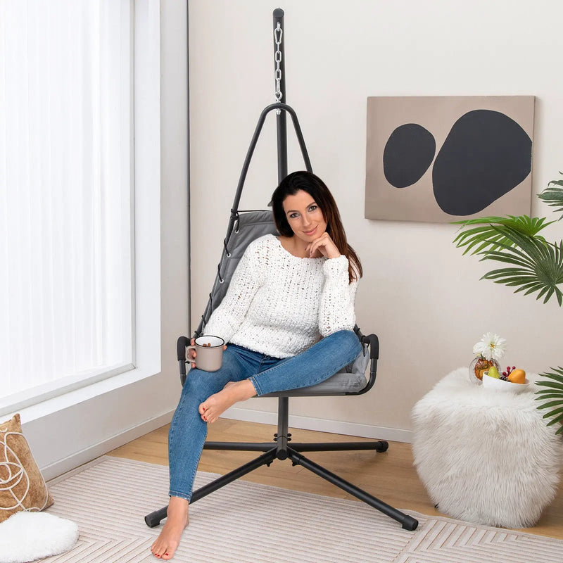 Hanging Chair with Stand and Extra Large Padded Seat-Gray by DirectDeals