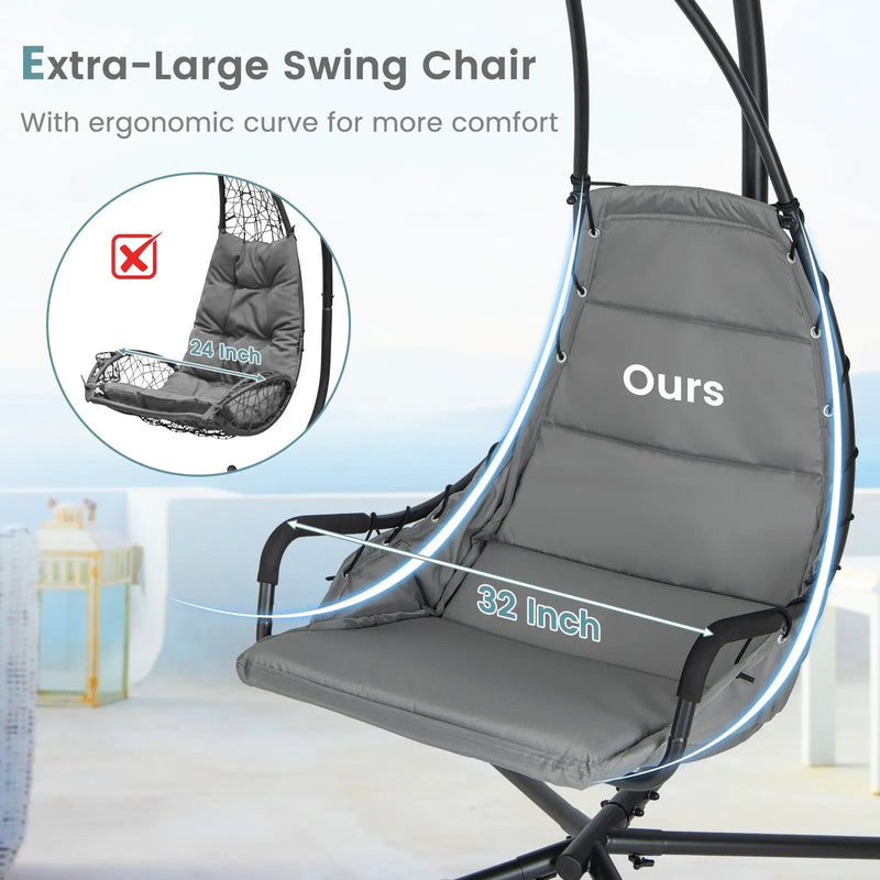 Hanging Chair with Stand and Extra Large Padded Seat-Gray by DirectDeals