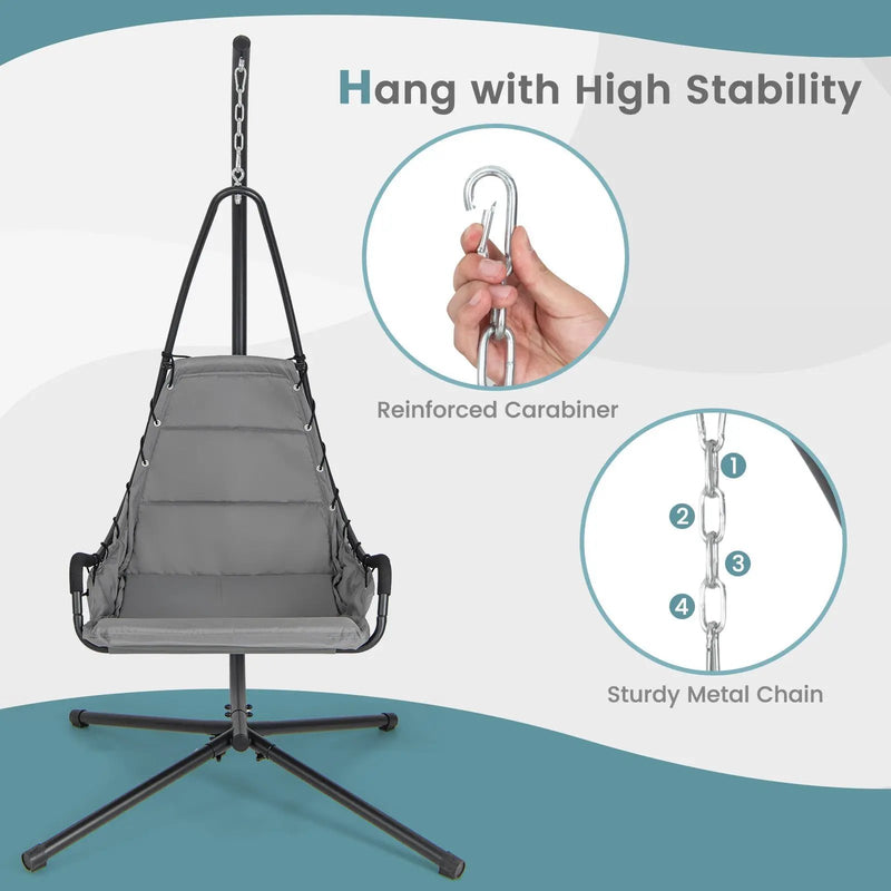 Hanging Chair with Stand and Extra Large Padded Seat-Gray by DirectDeals
