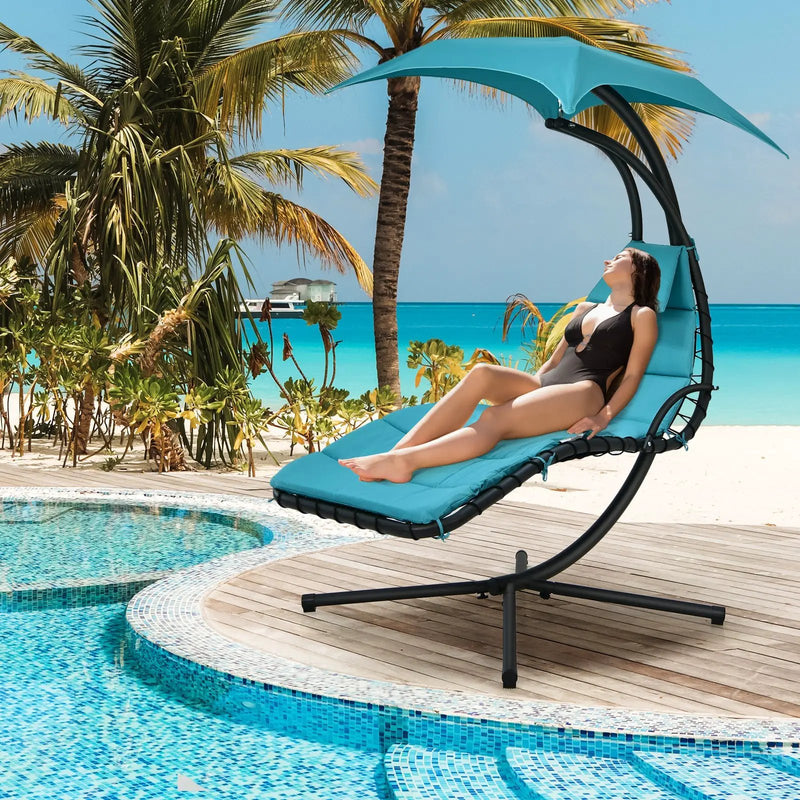 Hanging Curved Steel Swing Chaise Lounger with Removable Canopy by DirectDeals