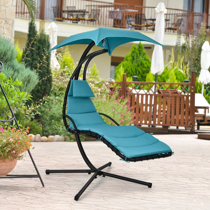 Hanging Curved Steel Swing Chaise Lounger with Removable Canopy by DirectDeals