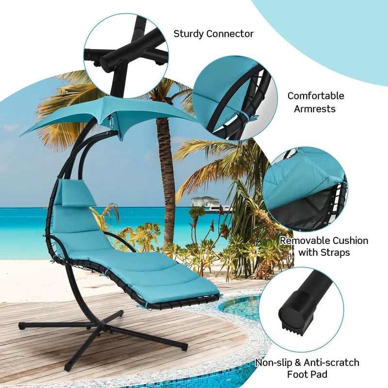 Hanging Curved Steel Swing Chaise Lounger with Removable Canopy by DirectDeals