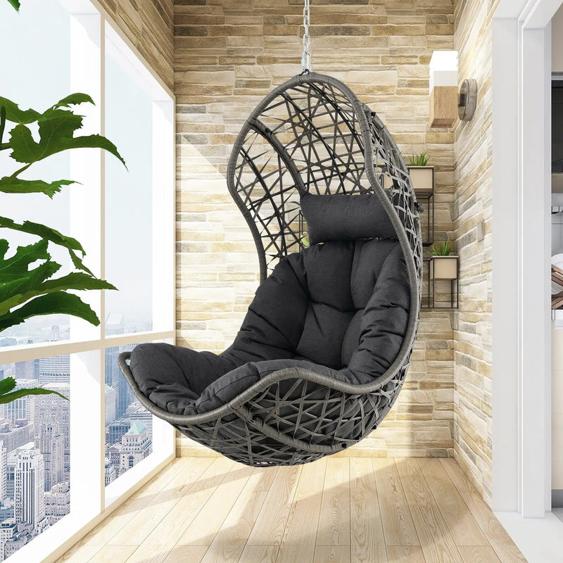 Hanging Egg Chair PE Rattan Swing Hammock Chair with Soft Pillow and Cushion-Gray by DirectDeals