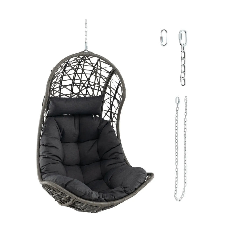 Hanging Egg Chair PE Rattan Swing Hammock Chair with Soft Pillow and Cushion-Gray by DirectDeals