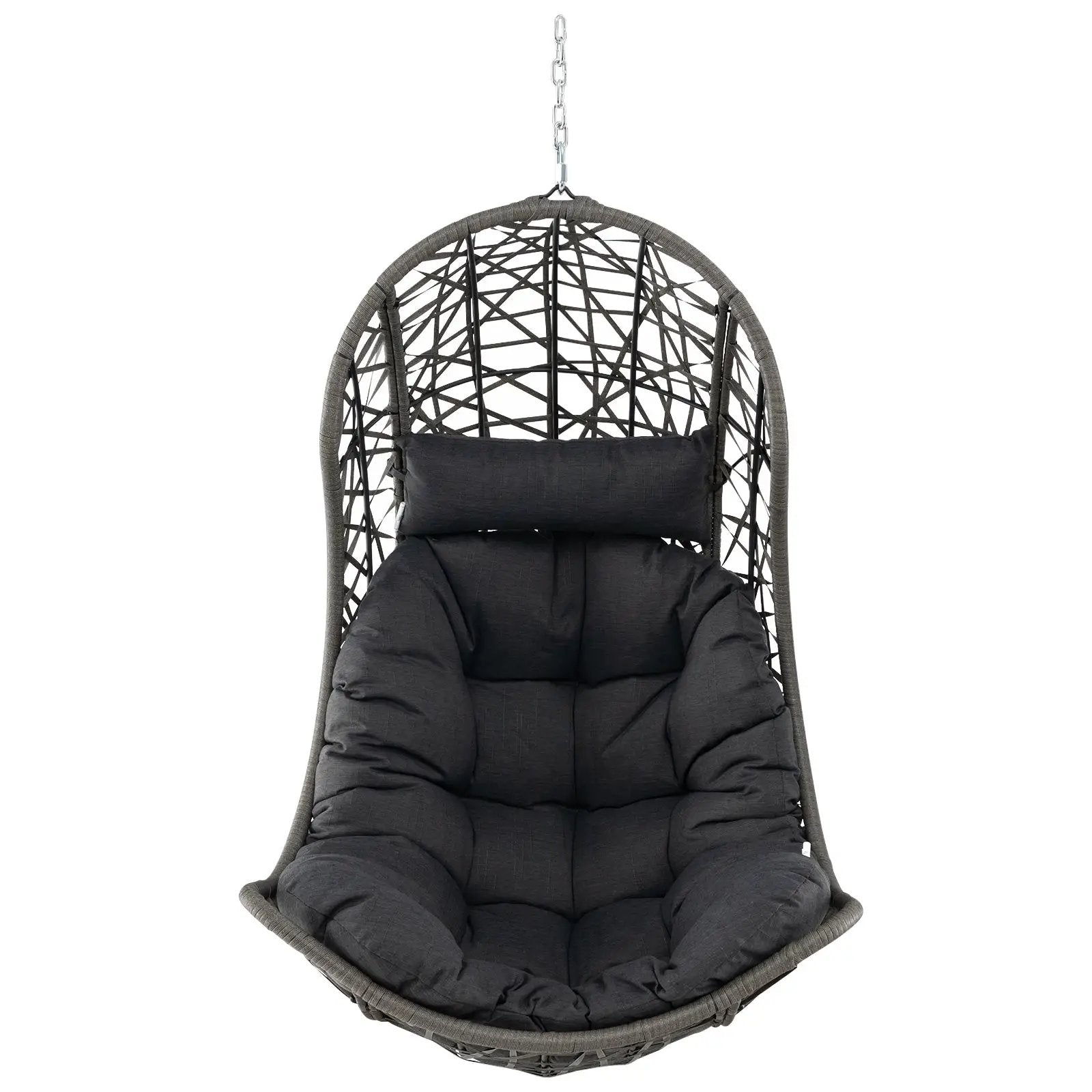 Hanging Egg Chair PE Rattan Swing Hammock Chair with Soft Pillow and Cushion-Gray by DirectDeals