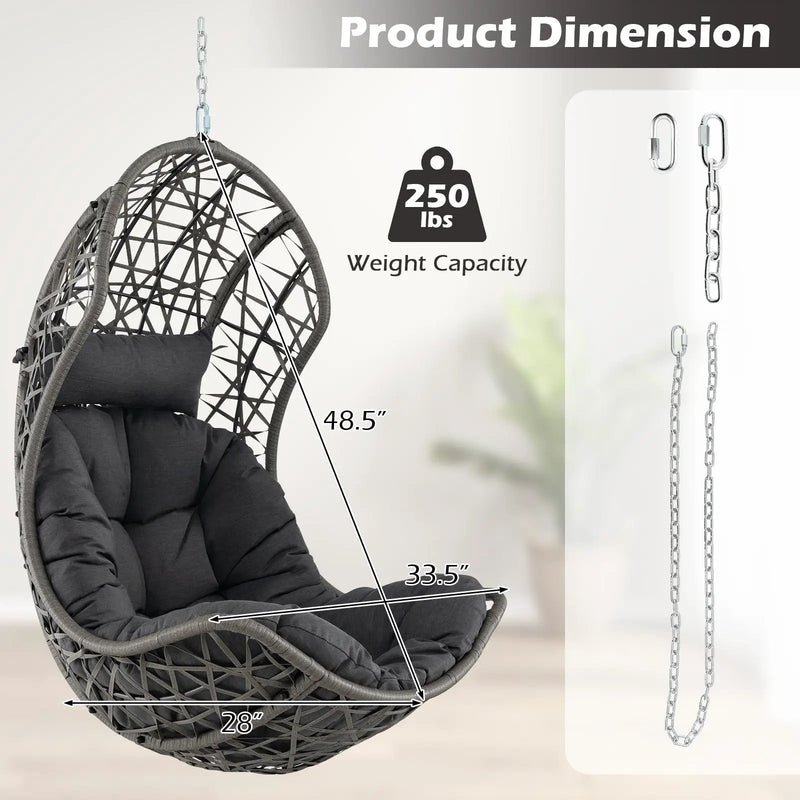 Hanging Egg Chair PE Rattan Swing Hammock Chair with Soft Pillow and Cushion-Gray by DirectDeals
