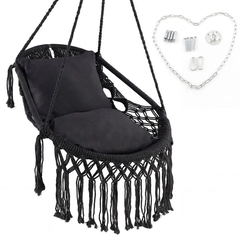 Hanging Hammock Chair with Soft Seat Cushions and Sturdy Rope Chain by DirectDeals