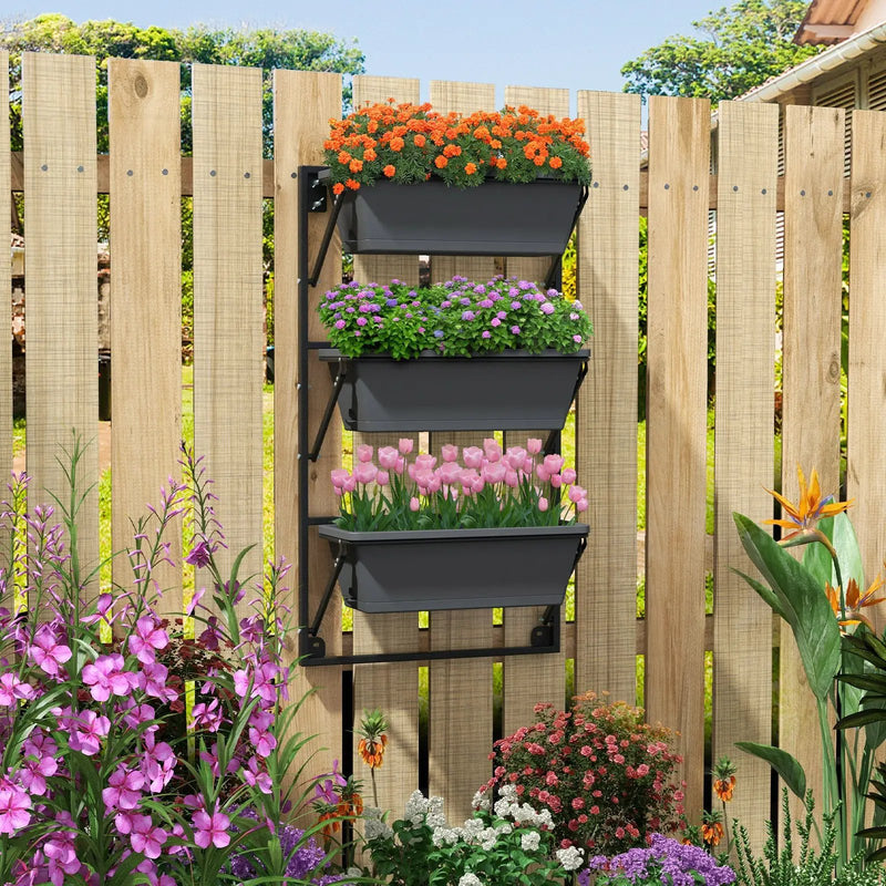 Hanging Vertical Planter Wall-mounted Adjustable with Detachable Hooks-Black by DirectDeals