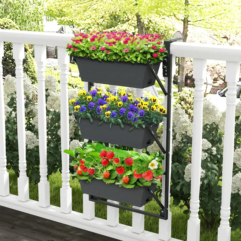 Hanging Vertical Planter Wall-mounted Adjustable with Detachable Hooks-Black by DirectDeals