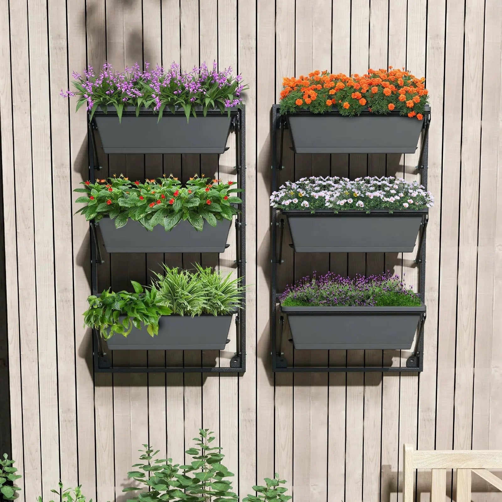 Hanging Vertical Planter Wall-mounted Adjustable with Detachable Hooks-Black by DirectDeals