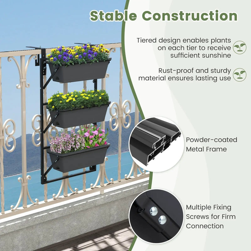 Hanging Vertical Planter Wall-mounted Adjustable with Detachable Hooks-Black by DirectDeals