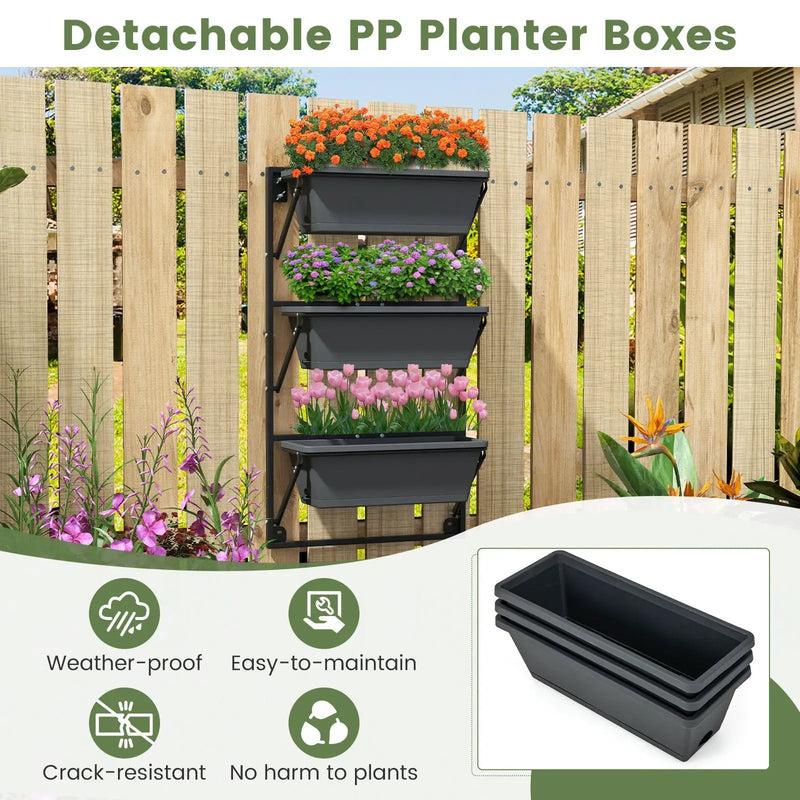 Hanging Vertical Planter Wall-mounted Adjustable with Detachable Hooks-Black by DirectDeals