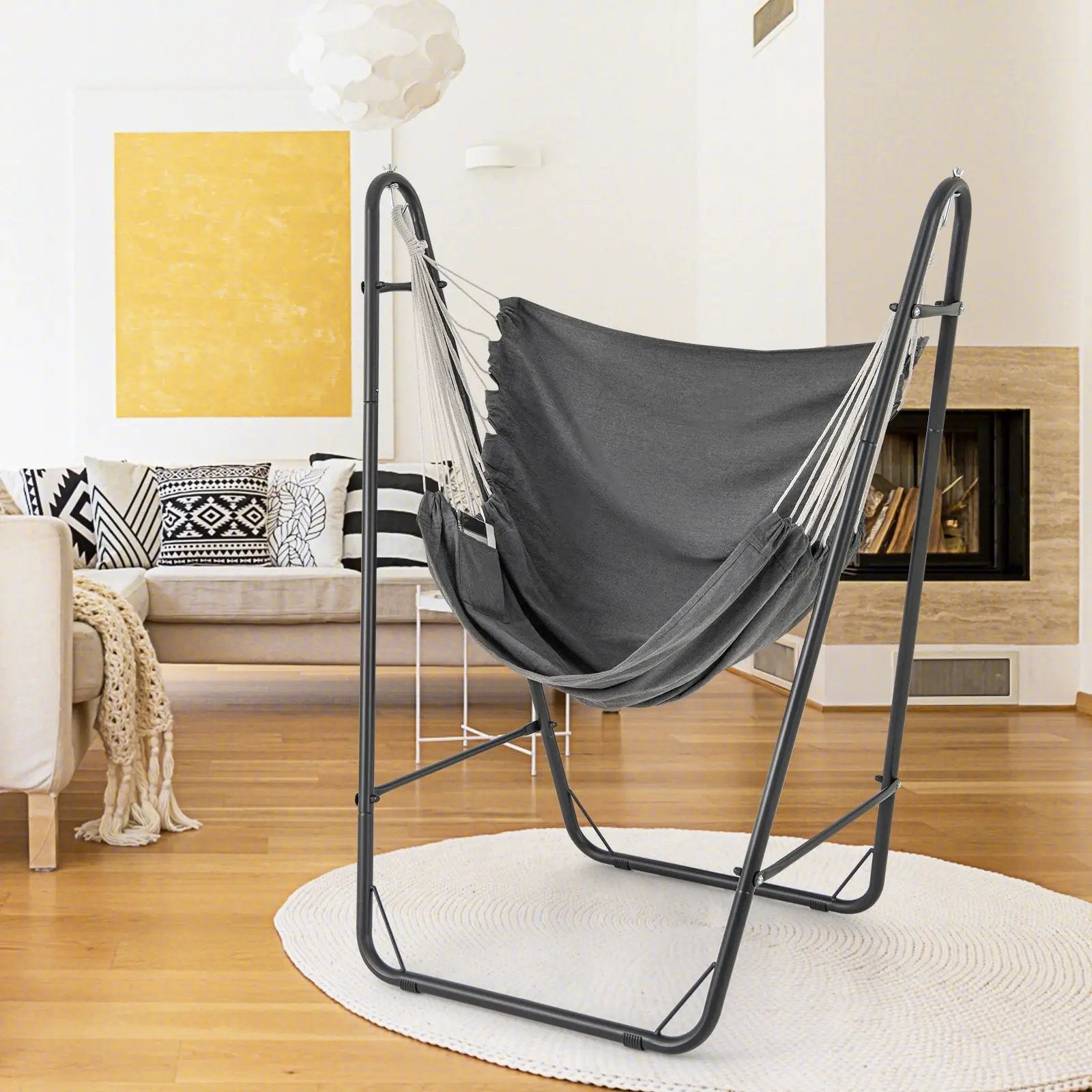 Hammock Chair with Heavy Duty Metal Frame and Side Pocket-Gray by DirectDeals