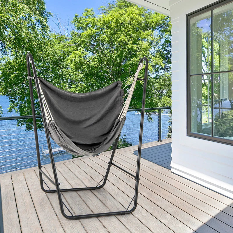 Hammock Chair with Heavy Duty Metal Frame and Side Pocket-Gray by DirectDeals