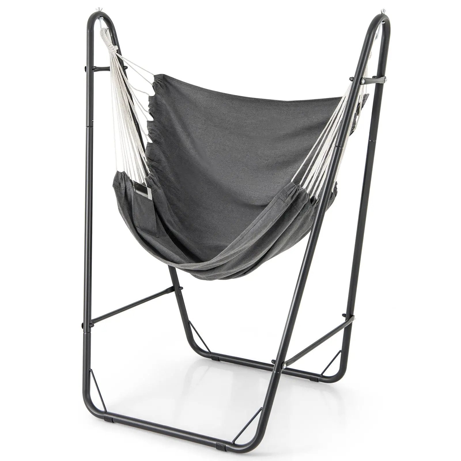 Hammock Chair with Heavy Duty Metal Frame and Side Pocket-Gray by DirectDeals