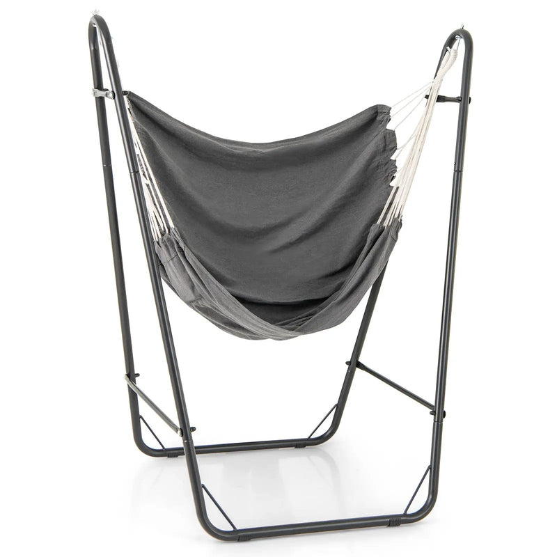 Hammock Chair with Heavy Duty Metal Frame and Side Pocket-Gray by DirectDeals