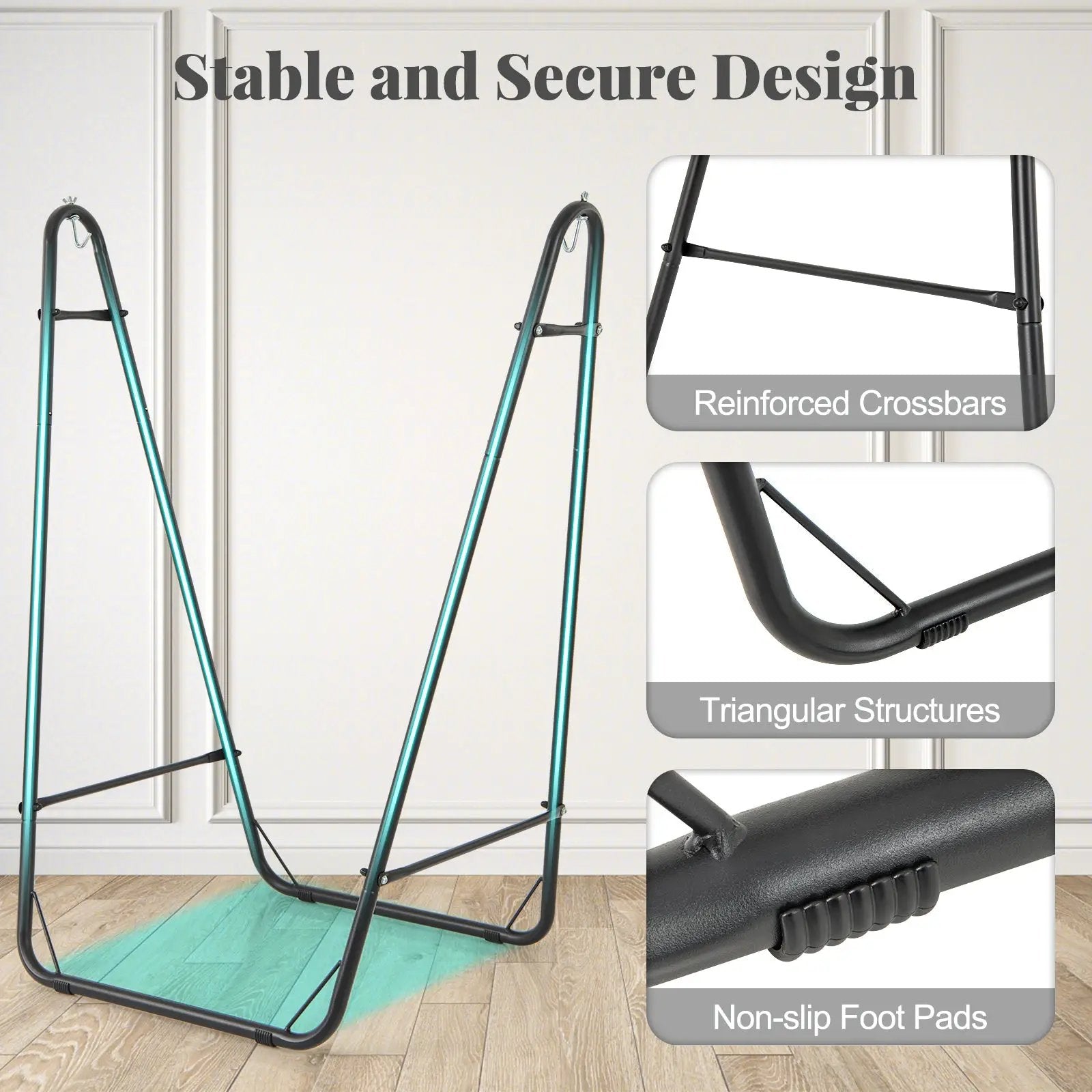 Hammock Chair with Heavy Duty Metal Frame and Side Pocket-Gray by DirectDeals
