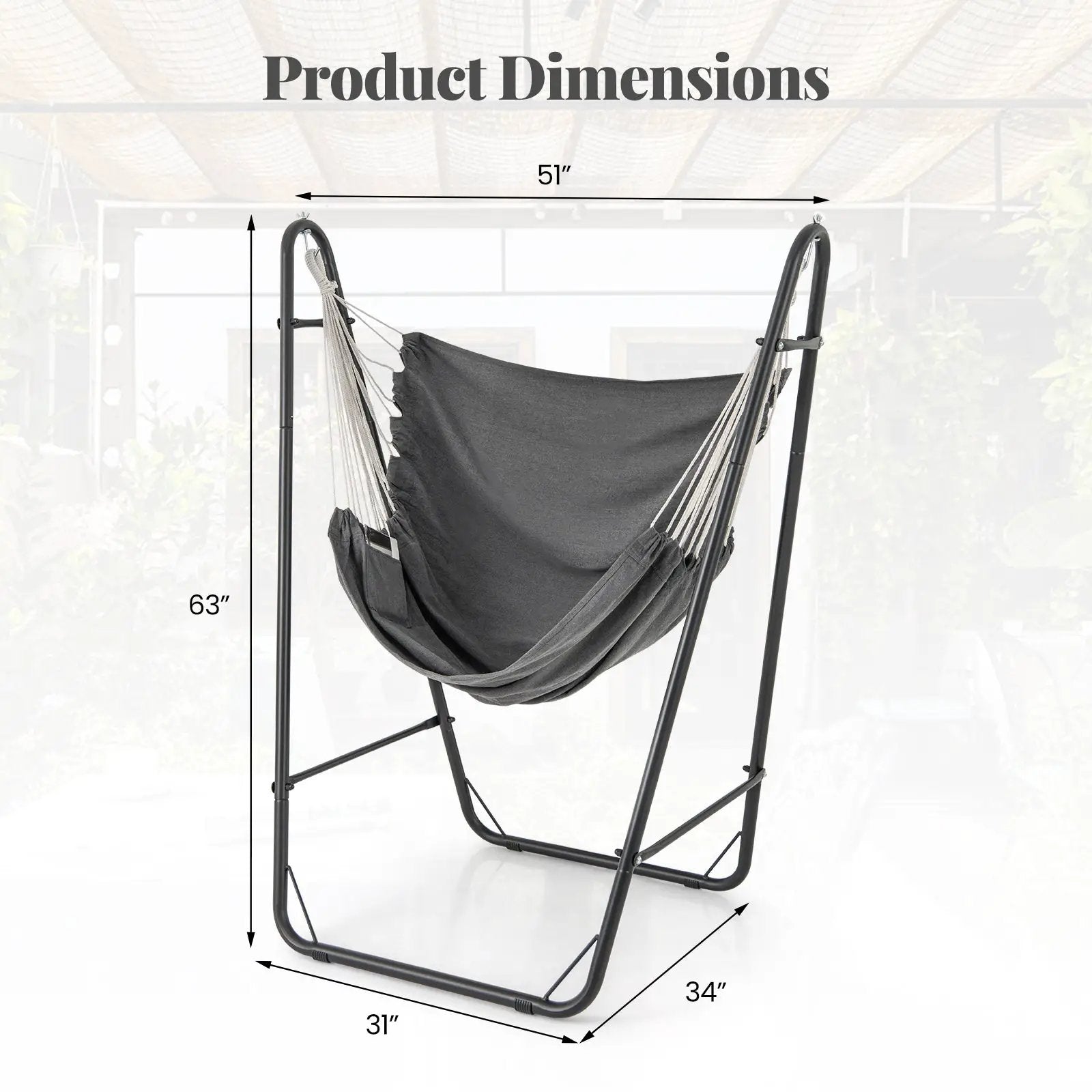 Hammock Chair with Heavy Duty Metal Frame and Side Pocket-Gray by DirectDeals