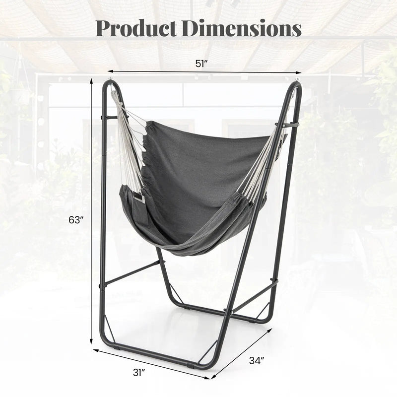 Hammock Chair with Heavy Duty Metal Frame and Side Pocket-Gray by DirectDeals