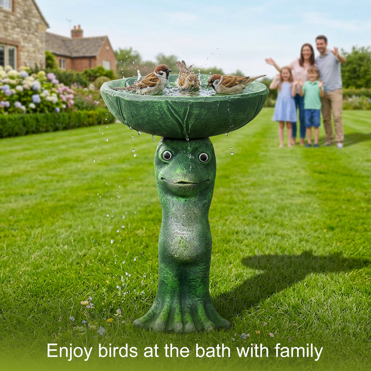 Concrete Frog Bird Bath Lily Pad Basin 21 Inch, photo 4 of 7