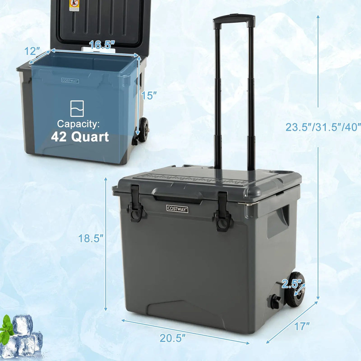 42 Quart Hard Cooler with Wheels and Handle by DirectDeals