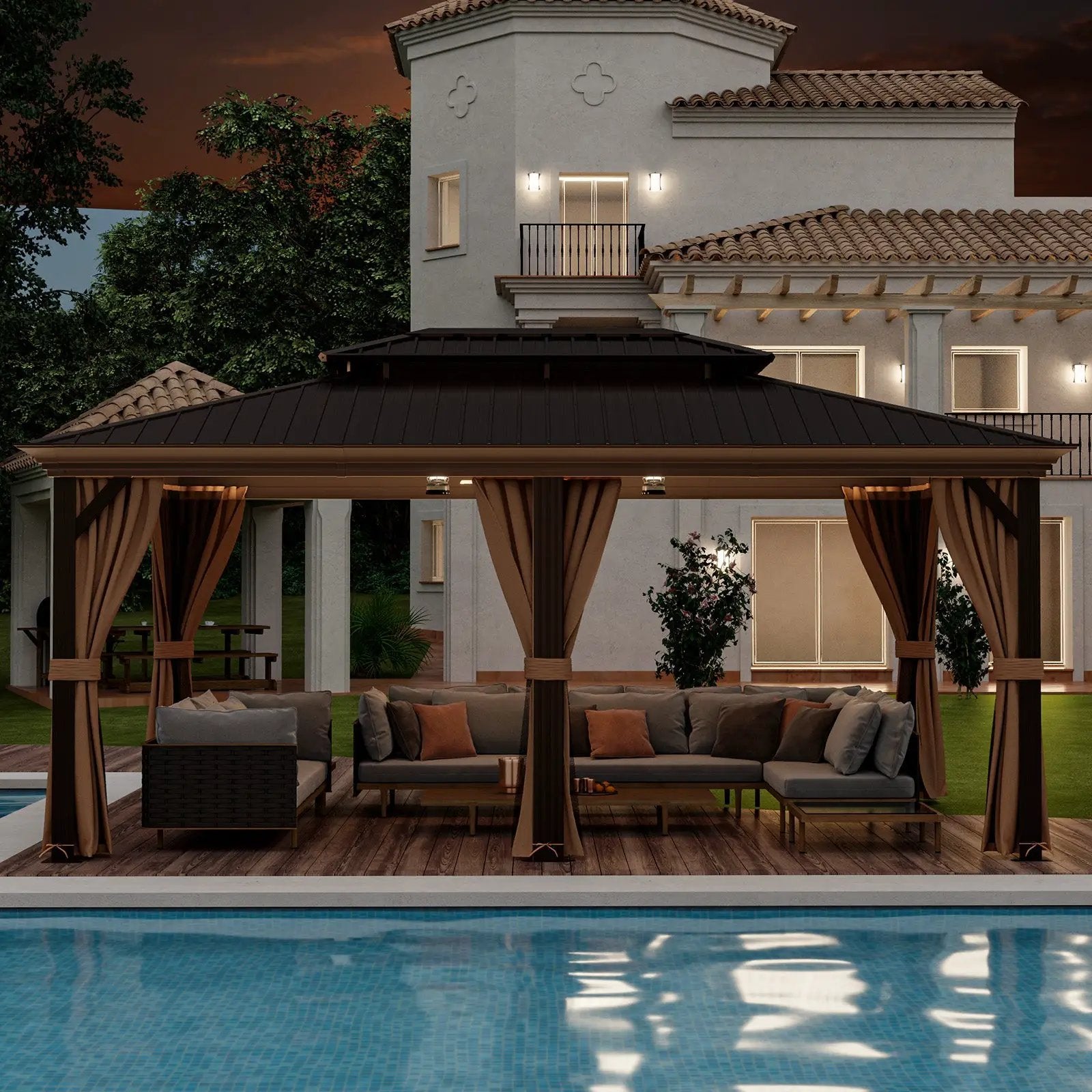 12' x 20' Double-Roof Hardtop Gazebo with Galvanized Steel Roof-Coffee by DirectDeals
